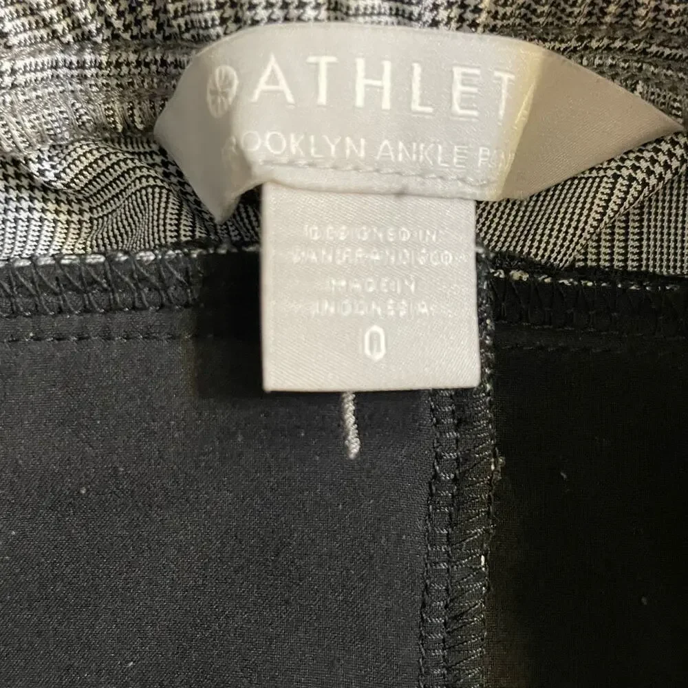 Athleta Brooklyn Ankle‎ Pants Grey Plaid Racer Stripes Lightweight Pull On Sz 0